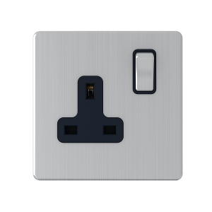 SINGLE SOCKET OUTLET D/POLE S/STEEL SCREWLESS